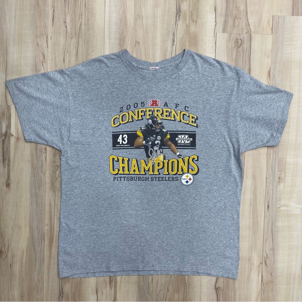 Vintage 05 Troy Polomalu NFL AFC Championship Steelers Football Tee size XL